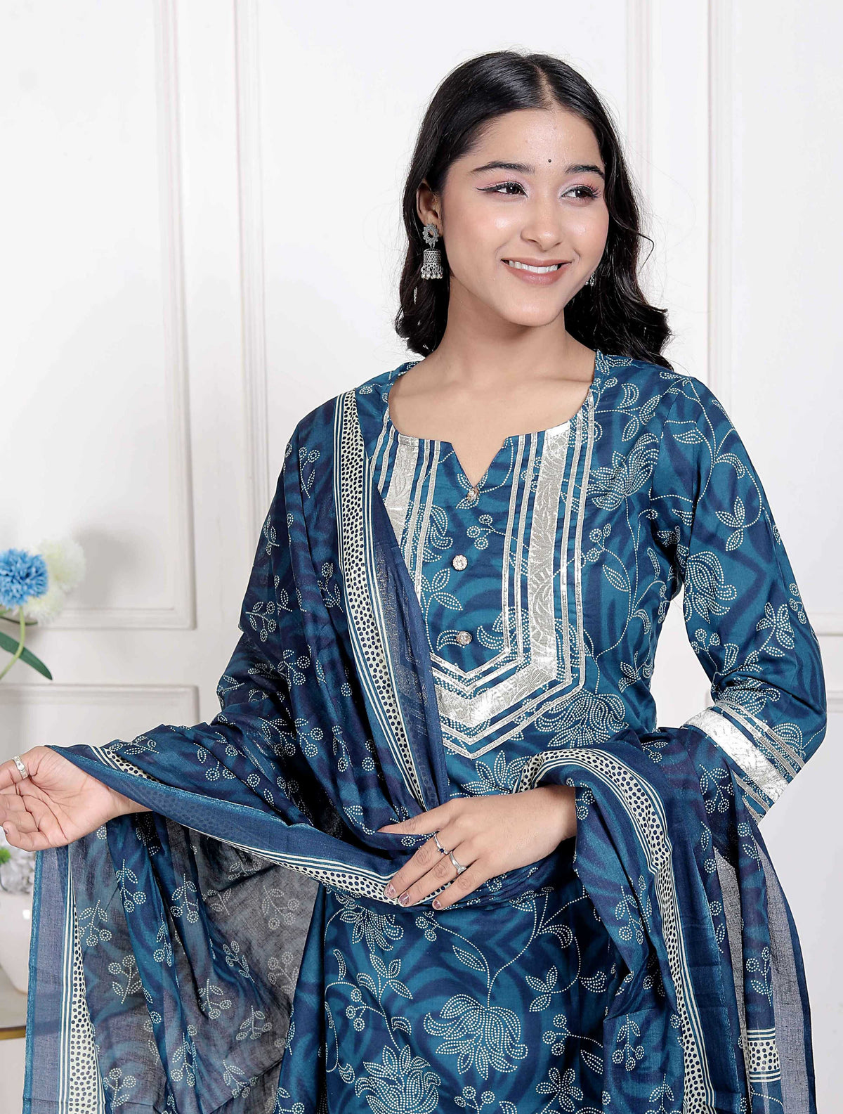 Miravan Women's Gota Patti Cotton Kurta Paired with Palazzo and Dupatta