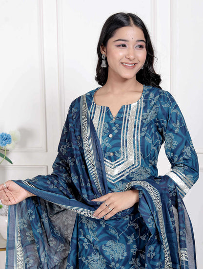 Miravan Women's Gota Patti Cotton Kurta Paired with Palazzo and Dupatta
