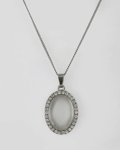 VOJ Women Beads Stainless Steel Sliver-Plated Chain with Oval-Shape Pendant