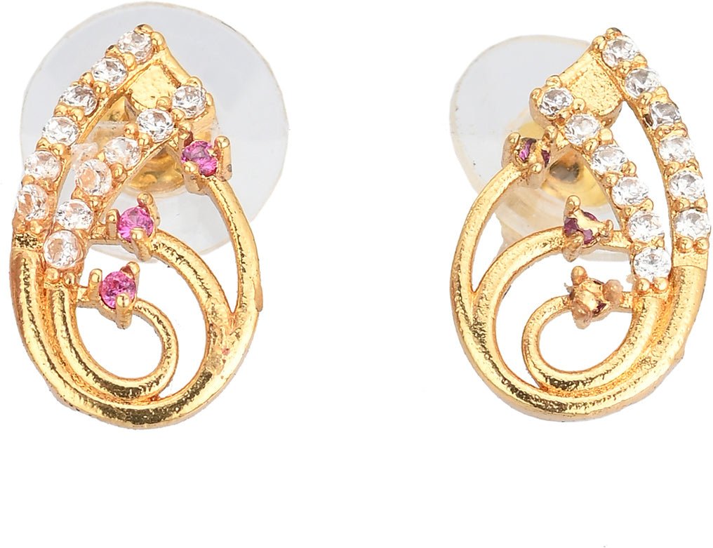 AanyaCentric Gold-Polished Jewelry Combo: Elegant Short Mangalsutra, Finger Ring, and American Diamond Earrings Set