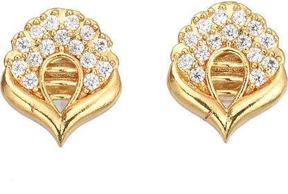 AanyaCentric Gold-Polished Jewelry Combo: Elegant Short Mangalsutra, Finger Ring, and American Diamond Earrings Set