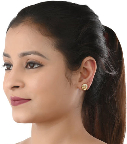 AanyaCentric Gold-Polished Jewelry Combo: Elegant Short Mangalsutra, Finger Ring, and American Diamond Earrings Set