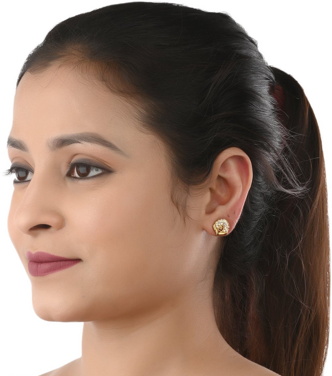 AanyaCentric Gold-Polished Jewelry Combo: Elegant Short Mangalsutra, Finger Ring, and American Diamond Earrings Set