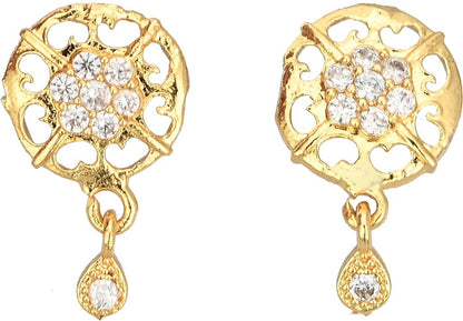 AanyaCentric Gold-Polished Jewelry Combo: Elegant Short Mangalsutra, Finger Ring, and American Diamond Earrings Set