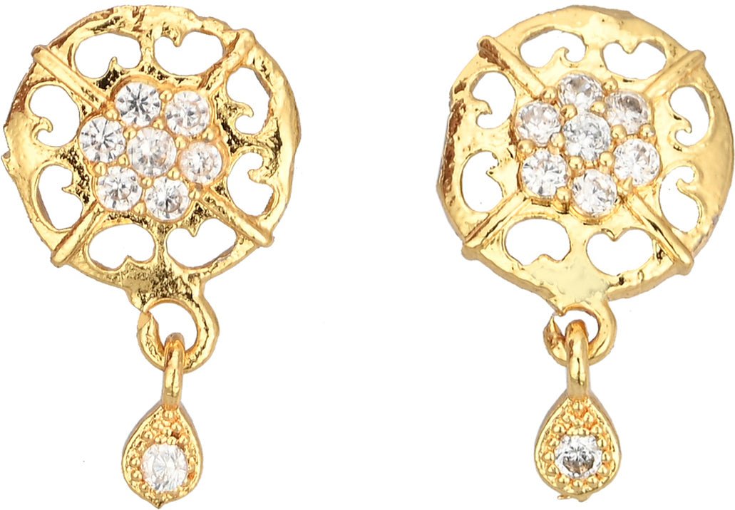 AanyaCentric Gold-Polished Jewelry Combo: Elegant Short Mangalsutra, Finger Ring, and American Diamond Earrings Set