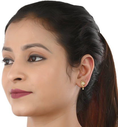 AanyaCentric Gold-Polished Jewelry Combo: Elegant Short Mangalsutra, Finger Ring, and American Diamond Earrings Set