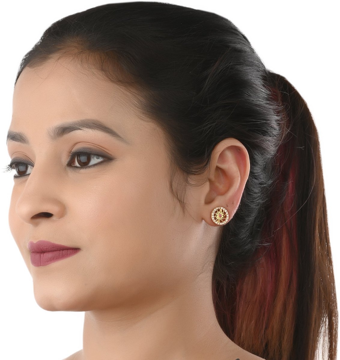 AanyaCentric Gold-Polished Jewelry Combo: Elegant Short Mangalsutra, Finger Ring, and American Diamond Earrings Set