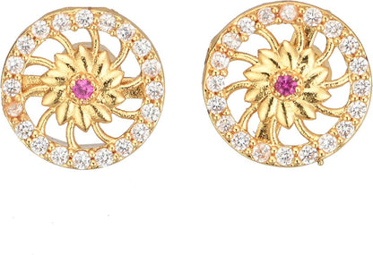 AanyaCentric Gold-Polished Jewelry Combo: Elegant Short Mangalsutra, Finger Ring, and American Diamond Earrings Set