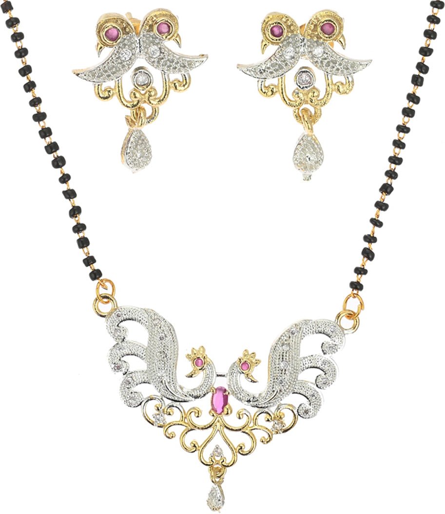 AanyaCentric Ad Short Mangalsutra Set Pendant with Earrings Golden