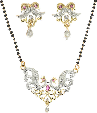AanyaCentric Ad Short Mangalsutra Set Pendant with Earrings Golden