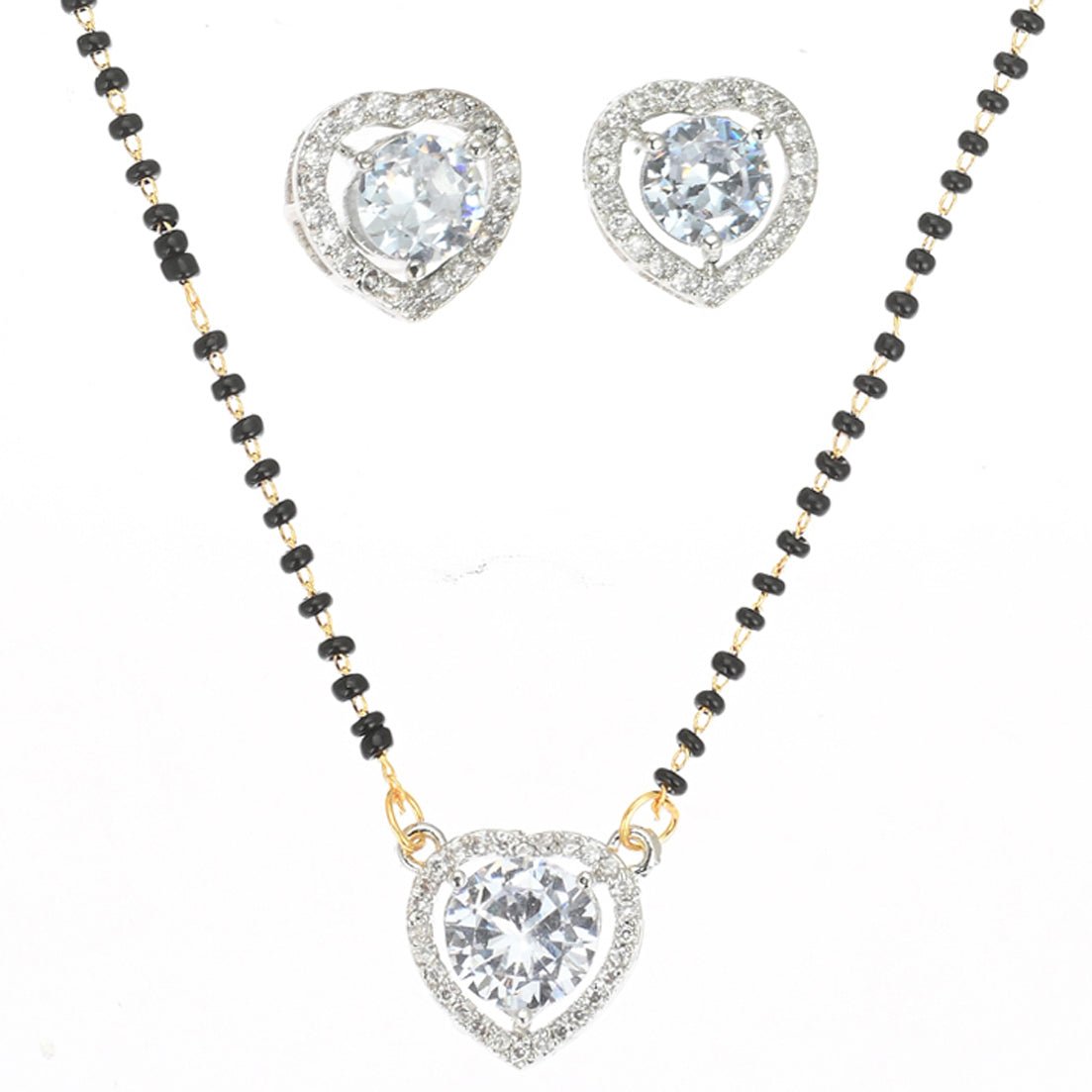AanyaCentric Ad Short Mangalsutra Set Pendant with Earrings Golden