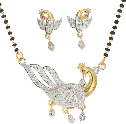 AanyaCentric Ad Short Mangalsutra Set Pendant with Earrings Golden