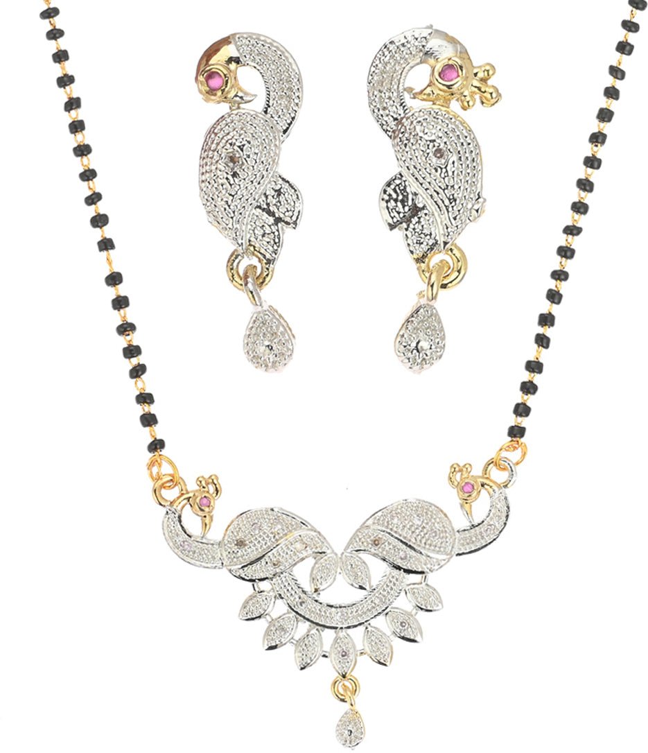 AanyaCentric Ad Short Mangalsutra Set Pendant with Earrings Golden