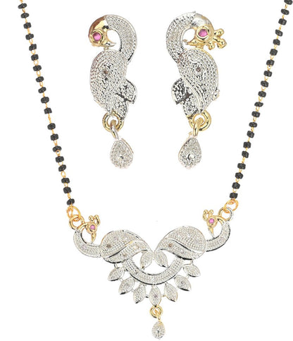 AanyaCentric Ad Short Mangalsutra Set Pendant with Earrings Golden