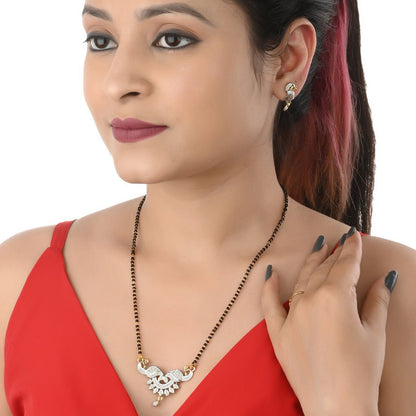 AanyaCentric Ad Short Mangalsutra Set Pendant with Earrings Golden