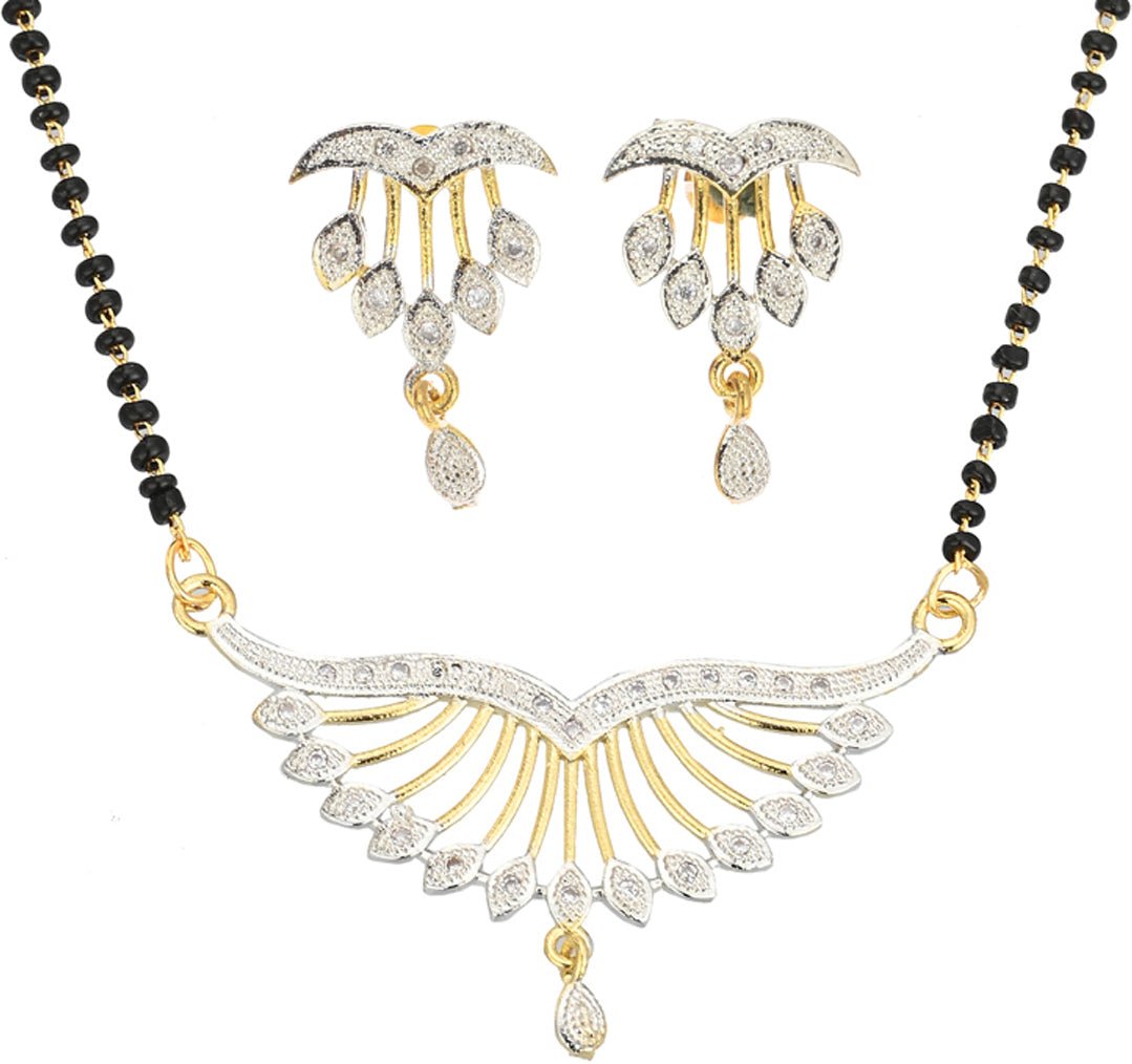 AanyaCentric Ad Short Mangalsutra Set Pendant with Earrings Golden