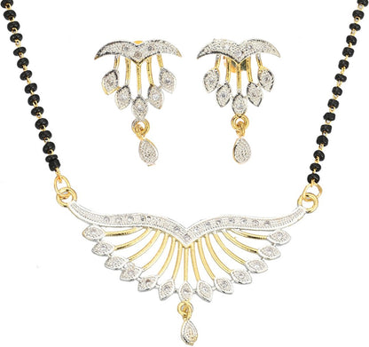 AanyaCentric Ad Short Mangalsutra Set Pendant with Earrings Golden