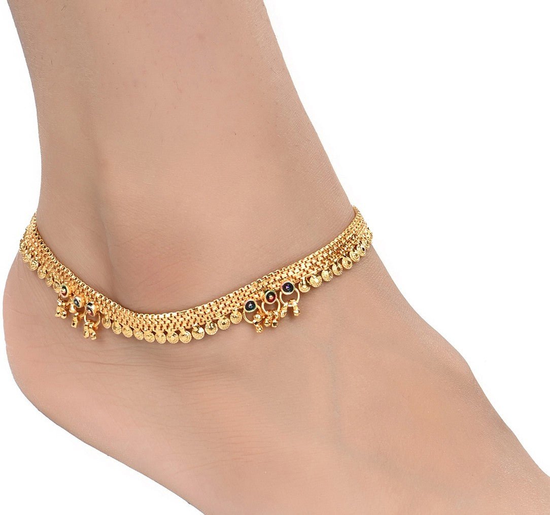 AanyaCentric Gold-Polished White Metal Payal Indian Traditional Ethnic Fashion Imitation Jewellery Foot Chain