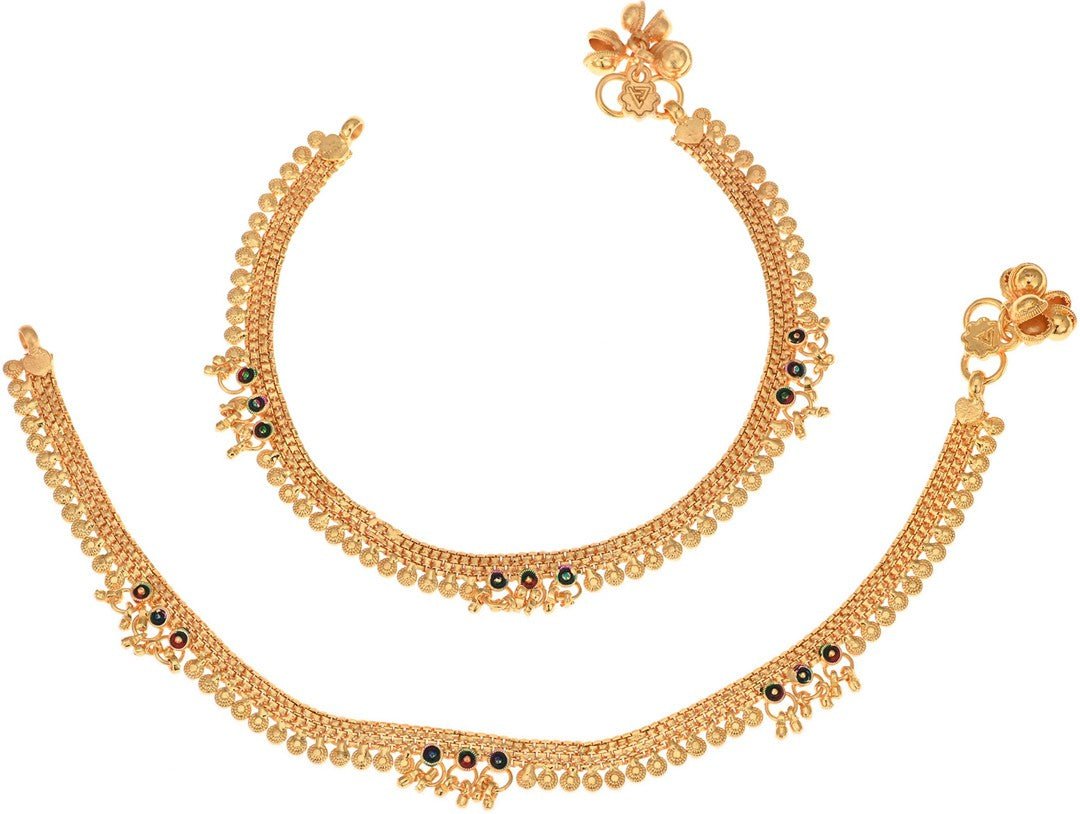 AanyaCentric Gold-Polished White Metal Payal Indian Traditional Ethnic Fashion Imitation Jewellery Foot Chain