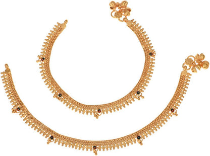 AanyaCentric Gold-Polished White Metal Payal Indian Traditional Ethnic Fashion Imitation Jewellery Foot Chain