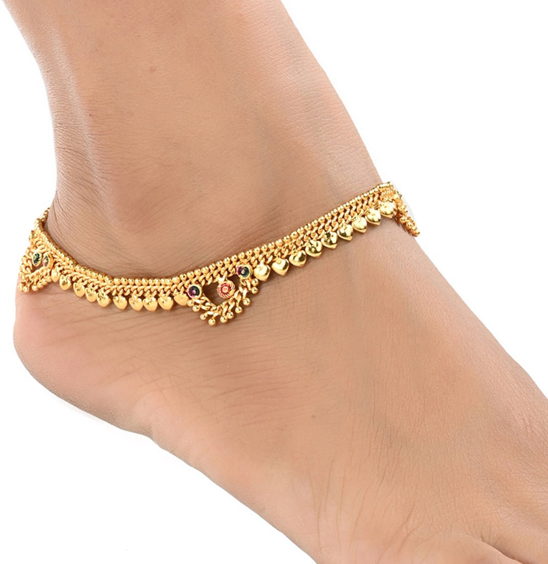 AanyaCentric Gold-Polished White Metal Payal Indian Traditional Ethnic Fashion Imitation Jewellery Foot Chain