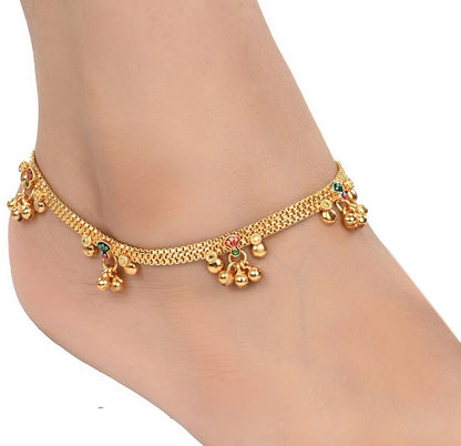 AanyaCentric Gold-Polished White Metal Payal Indian Traditional Ethnic Fashion Imitation Jewellery Foot Chain