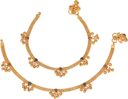 AanyaCentric Gold-Polished White Metal Payal Indian Traditional Ethnic Fashion Imitation Jewellery Foot Chain