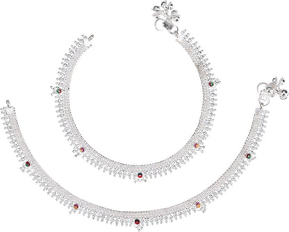 AanyaCentric Silver Plated White Metal Payal Indian Traditional Ethnic Fashion Imitation Jewellery Foot Chain