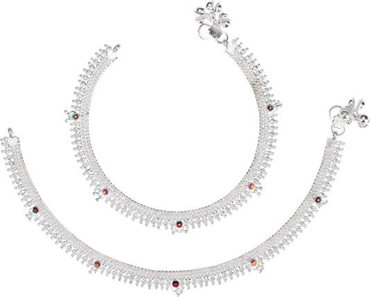 AanyaCentric Silver Plated White Metal Payal Indian Traditional Ethnic Fashion Imitation Jewellery Foot Chain