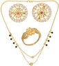 AanyaCentric Gold-Polished Jewelry Combo: Elegant Short Mangalsutra, Finger Ring, and American Diamond Earrings Set