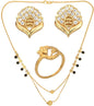 AanyaCentric Gold-Polished Jewelry Combo: Elegant Short Mangalsutra, Finger Ring, and American Diamond Earrings Set
