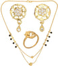 AanyaCentric Gold-Polished Jewelry Combo: Elegant Short Mangalsutra, Finger Ring, and American Diamond Earrings Set