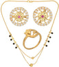 AanyaCentric Gold-Polished Jewelry Combo: Elegant Short Mangalsutra, Finger Ring, and American Diamond Earrings Set