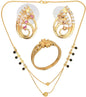 AanyaCentric Gold-Polished Jewelry Combo: Elegant Short Mangalsutra, Finger Ring, and American Diamond Earrings Set