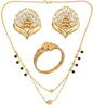 AanyaCentric Gold-Polished Jewelry Combo: Elegant Short Mangalsutra, Finger Ring, and American Diamond Earrings Set