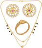 AanyaCentric Gold-Polished Jewelry Combo: Elegant Short Mangalsutra, Finger Ring, and American Diamond Earrings Set