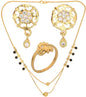 AanyaCentric Gold-Polished Jewelry Combo: Elegant Short Mangalsutra, Finger Ring, and American Diamond Earrings Set