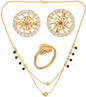 AanyaCentric Gold-Polished Jewelry Combo: Elegant Short Mangalsutra, Finger Ring, and American Diamond Earrings Set