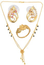 AanyaCentric Gold-Polished Jewelry Combo: Elegant Short Mangalsutra, Finger Ring, and American Diamond Earrings Set