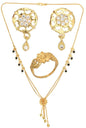 AanyaCentric Gold-Polished Jewelry Combo: Elegant Short Mangalsutra, Finger Ring, and American Diamond Earrings Set
