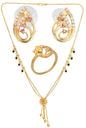 AanyaCentric Gold-Polished Jewelry Combo: Elegant Short Mangalsutra, Finger Ring, and American Diamond Earrings Set