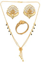 AanyaCentric Gold-Polished Jewelry Combo: Elegant Short Mangalsutra, Finger Ring, and American Diamond Earrings Set