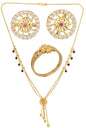 AanyaCentric Gold-Polished Jewelry Combo: Elegant Short Mangalsutra, Finger Ring, and American Diamond Earrings Set
