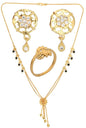 AanyaCentric Gold-Polished Jewelry Combo: Elegant Short Mangalsutra, Finger Ring, and American Diamond Earrings Set