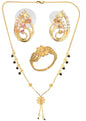 AanyaCentric Gold-Polished Jewelry Combo: Elegant Short Mangalsutra, Finger Ring, and American Diamond Earrings Set