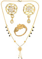 AanyaCentric Gold-Polished Jewelry Combo: Elegant Short Mangalsutra, Finger Ring, and American Diamond Earrings Set