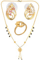AanyaCentric Gold-Polished Jewelry Combo: Elegant Short Mangalsutra, Finger Ring, and American Diamond Earrings Set