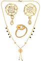 AanyaCentric Gold-Polished Jewelry Combo: Elegant Short Mangalsutra, Finger Ring, and American Diamond Earrings Set