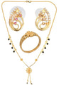 AanyaCentric Gold-Polished Jewelry Combo: Elegant Short Mangalsutra, Finger Ring, and American Diamond Earrings Set