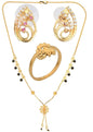 AanyaCentric Gold-Polished Jewelry Combo: Elegant Short Mangalsutra, Finger Ring, and American Diamond Earrings Set